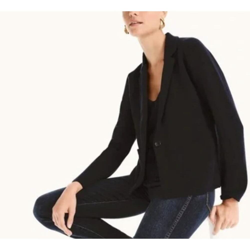 J. Crew Black Cropped Single Button Sweater Blazer (M) Wool Cotton Blend